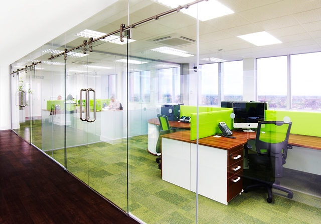 Glass partitions to create private offices