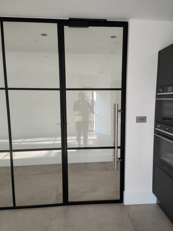 Fire rated office glass door with black aluminium door frame